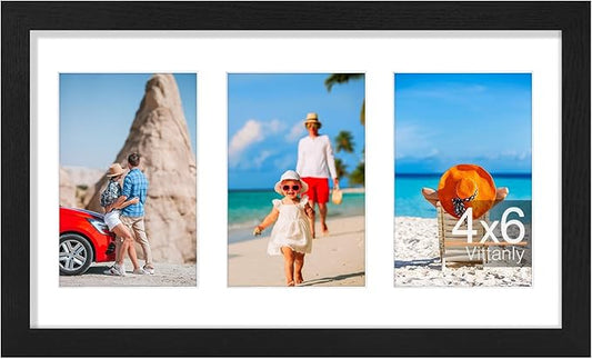 Vittanly 8x14 Picture Frames Collage, Displays 3Pcs 4x6 Pictures with Mat, Collage Picture Frame for Horizontal or Vertica...