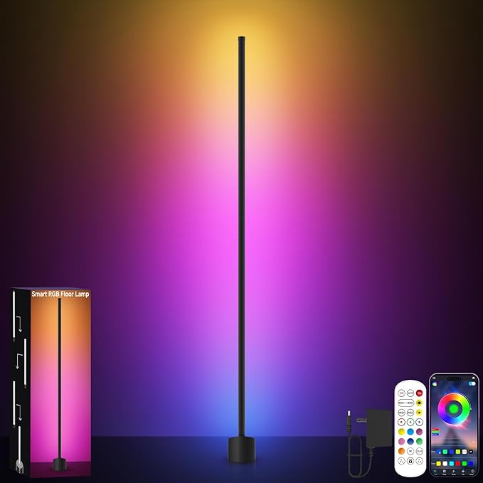 GIPOYENT Standing Floor Lamp, RGB LED Lamp with Music Sync, Smart App and Remote Control Ambience Light with Music Sync, L...