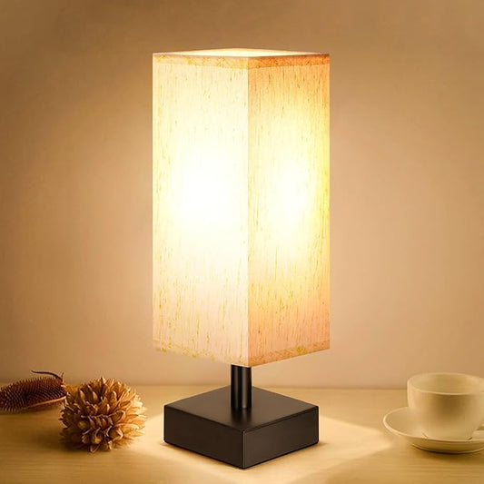 aooshine Small Table Lamp for Bedroom - Bedside Lamps for Nightstand, Minimalist Night Stand Light Lamp with Square Fabric...