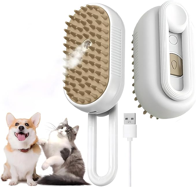 Airdminystion Cat Steam Brush for Shedding - USB Rechargeable Grooming Brush with Release Button, Dual Speed Spray for Lon...