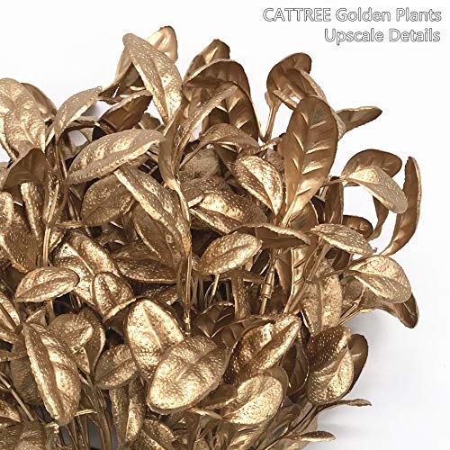 Fake Plants, CATTREE Artificial Plant Gold Plastic Grass Faux Shrubs Fake Leaves Bushes Home Indoor Outdoor Garden Wedding...