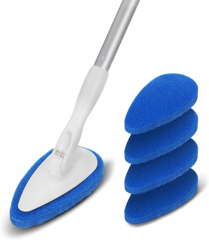 Qaestfy Shower Bathtub Tub Tile Scrubber Cleaning Brush with 51'' Handle, 5 Non-Scratch Scouring Pads, Adjustable Long Han...