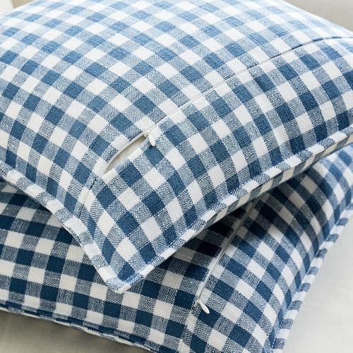 KINDREX Farmhouse Gingham Throw Pillow Covers 18x18 Set of 2, Small Checkered Linen-Textured Cushion Covers with Flanged E...