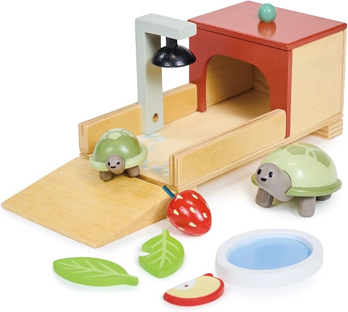 Tender Leaf Toys - Tortoise Pet Set - 10 Piece Wooden Animal Play Set with Mummy and Baby Tortoise, House, and Food - Grea...