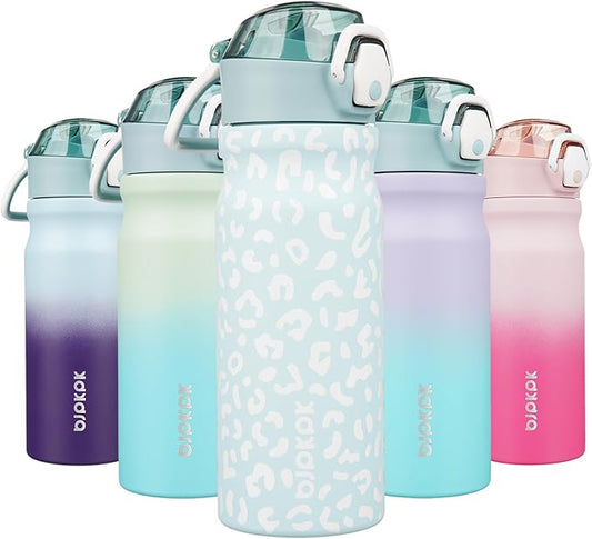 BJPKPK Insulated Water Bottle 18oz Stainless Steel Water Bottles with Straw and Carry Handle Double Wall Metal Thermal Fla...
