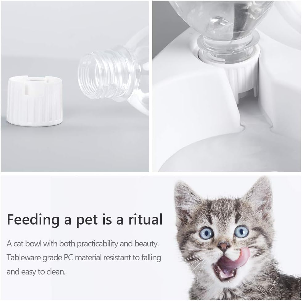 MILIFUN Double Dog Cat Bowls - Pets Water and Food Bowl Set, 15°Tilted Water and Food Bowl Set with Automatic Waterer Bott...