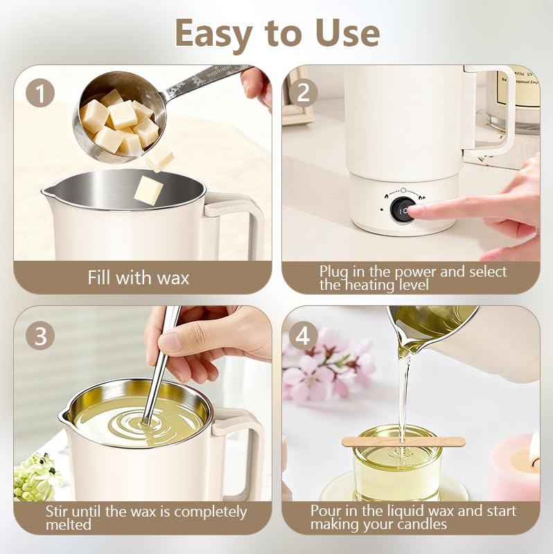 didforu Electric Wax Melting Pot Kit with Thermometer, 800ML Wax Melter for Candle Making, Adjustable Temperature Wax Warm...