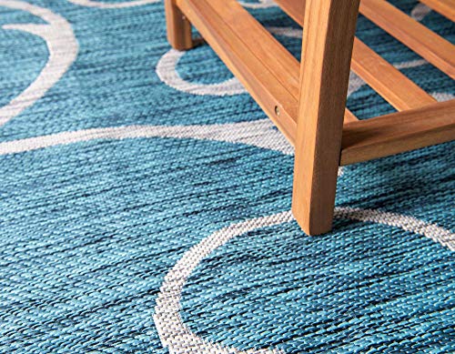 Unique Loom Outdoor Botanical Collection Area Rug - Curl (6' 1" x 9' Rectangle, Teal/ Ivory)