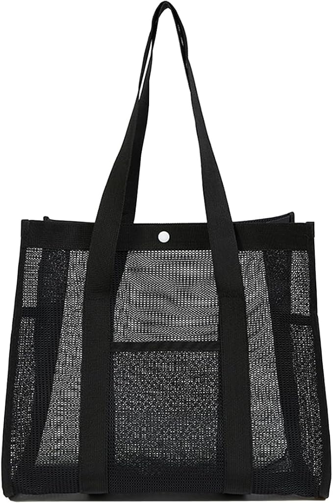 Noy Lacha Small Mesh Beach Bag Totes Lightweight Travel Toy Tote Mesh Swimming Pool Bag with Multiple Pockets