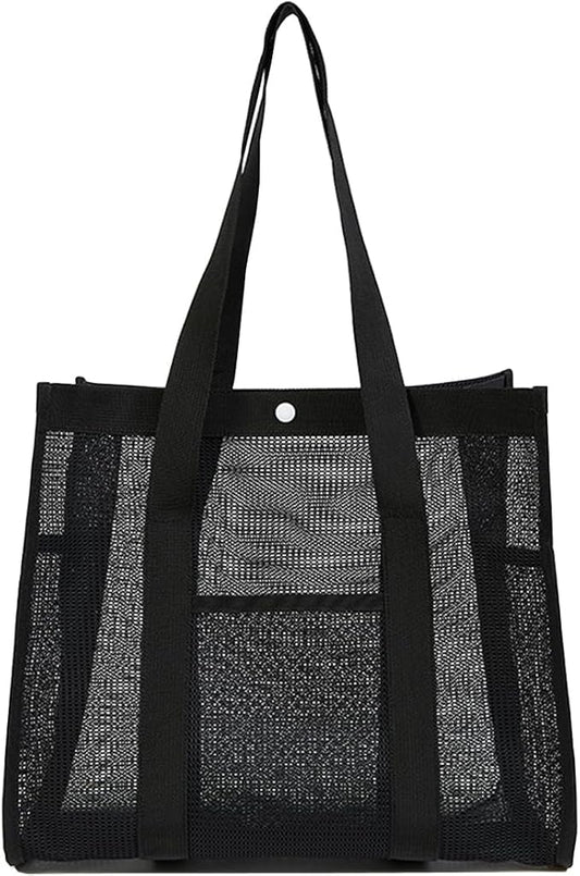Noy Lacha Small Mesh Beach Bag Totes Lightweight Travel Toy Tote Mesh Swimming Pool Bag with Multiple Pockets