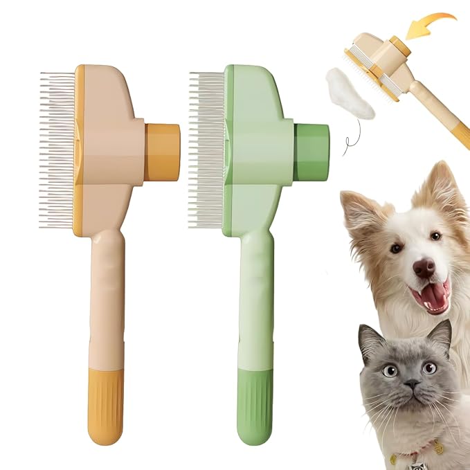 TemApex 2PCS Pet Comb for Dogs & Cats with Long & Short Stainless Steel Metal Teeth for Shedding and Tangles, Self-Cleanin...
