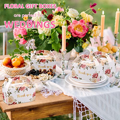 Xinnun 50 Pcs Thank You Treat Boxes Floral Design Gift Boxes Flower Gable Boxes Wedding Party Favor Boxes for Tea Party