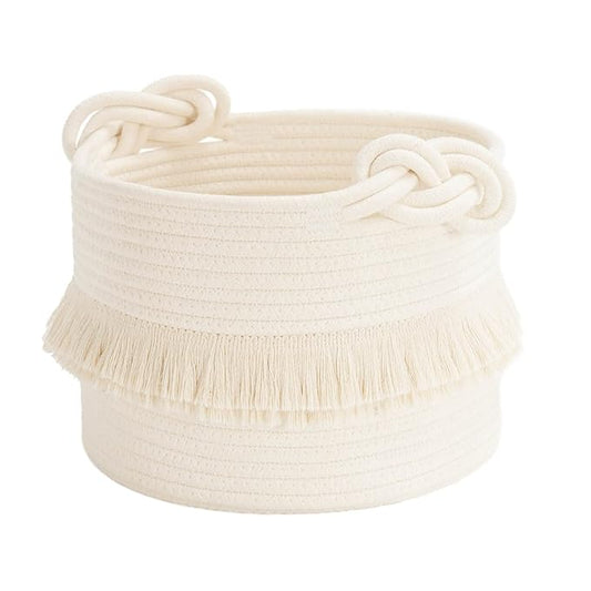 CherryNow Small Woven Storage Baskets, 9.5'' x 7'' inches Cotton Rope Decorative Hamper for Diaper, Blankets, Magazine and...