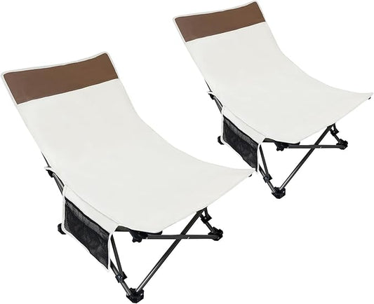 WTVIDAS Compact Beach Chairs 2 Pack with 3-Position Lay Flat Low Portable Camping Chairs for Adults Folding Reclining Chai...