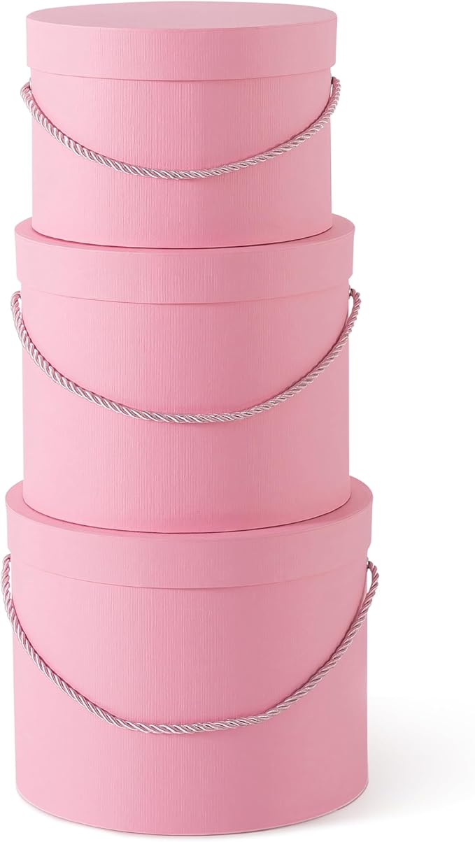 Soul & Lane Round Flower Boxes with Lids: Set of 3 Large Gift Boxes for Flowers and Bouquets, Cardboard Cylinder Gift Box ...