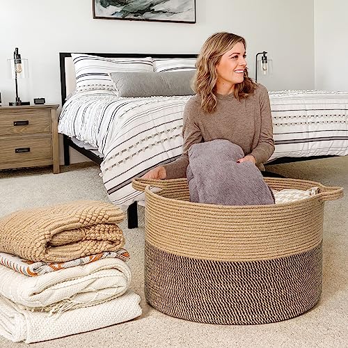 Goodpick Extra Large Wicker Storage Basket, 83L Woven Blanket Storage for Living Room, Round Baby Basket for Clothes, Big ...