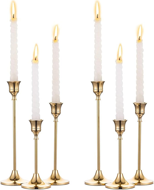 2 Sets(6 Pcs) Brass Gold Metal Taper Candle Holders Candlestick Holders, Vintage Modern Decorative Centerpiece Candlestick...