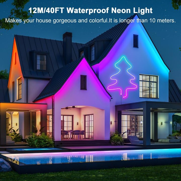 Cozylady 40Ft (20Ft *2 Rolls) RGB LED Neon Rope Lights for Bedroom, 12m LED Strip Lamp with Double Sided Adhesive Tape, Ap...
