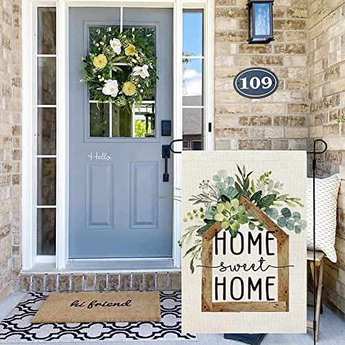 AACORS Eucalyptus Garden Flag 12×18 Inchl Floral Home Sweet Home Decorative Double Sided Holiday Farmhouse Seasonal Outsid...