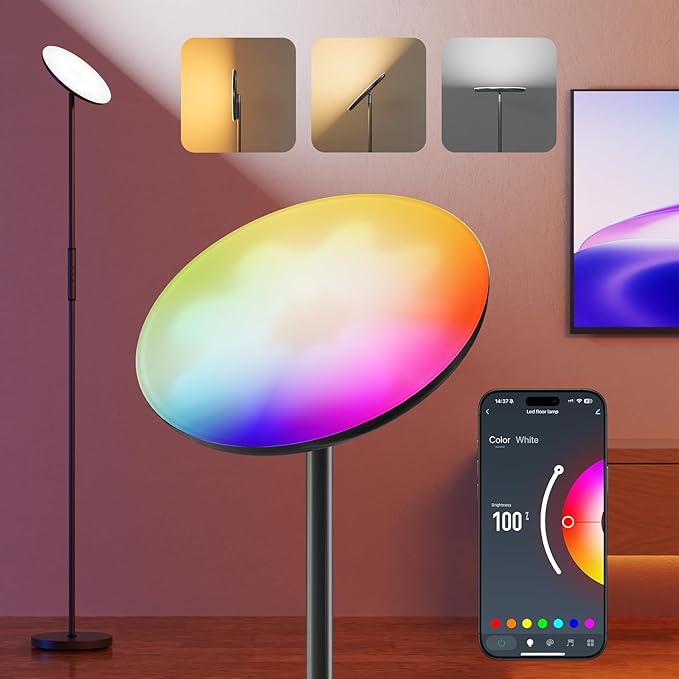 Floor Lamp, 2800LM RGBWW Smart Standing Lamps for Living Room with Smart App & Voice Control, 69.3in Torchiere Floor Lamps...