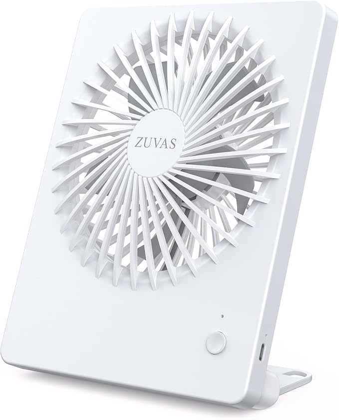 Zuvas Desk Fan Battery Operated Fan Rechargeable 180°Tilt Folding Personal Fan Ultra Quiet Small Portable 3 Speed Adjustab...