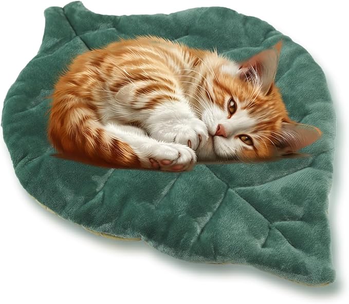 Rzxlszy Cat Mat Self Warming Cat Bed 26"x20" Leaf Shaped Cotton Soft Warm Pet Pad Blanket for Indoor Bed Couch Sofa Floors...