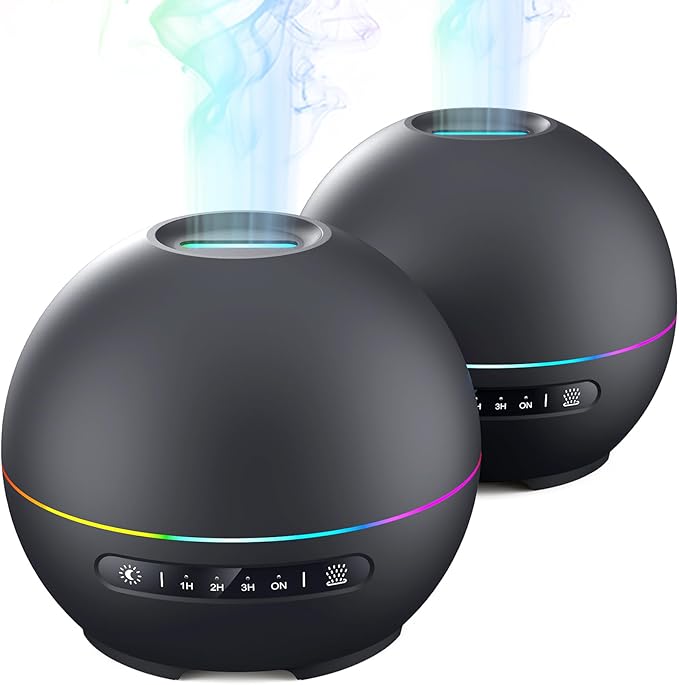 THIMONES 2 Pack Essential Oil Diffuser for Home - 200ml Ultrasonic Aromatherapy Diffuser with 4 Timers & 7 Colors Night Li...
