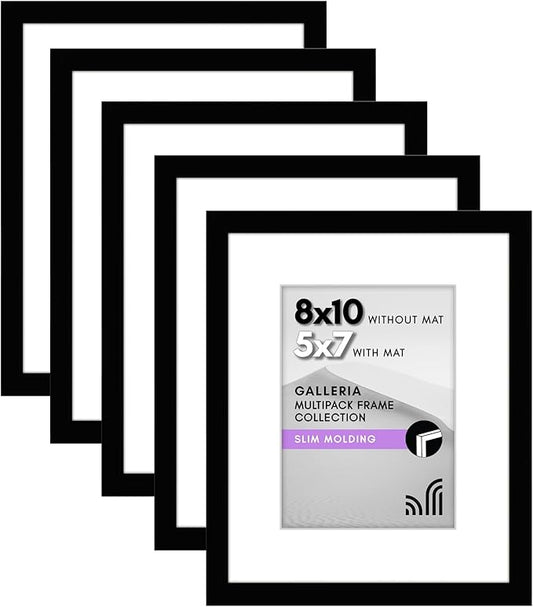 Americanflat 8x10 Picture Frame with Polished Plexiglass - Set of 5 - Use as 5x7 Frame with Mat or Display 8x10 Photo With...