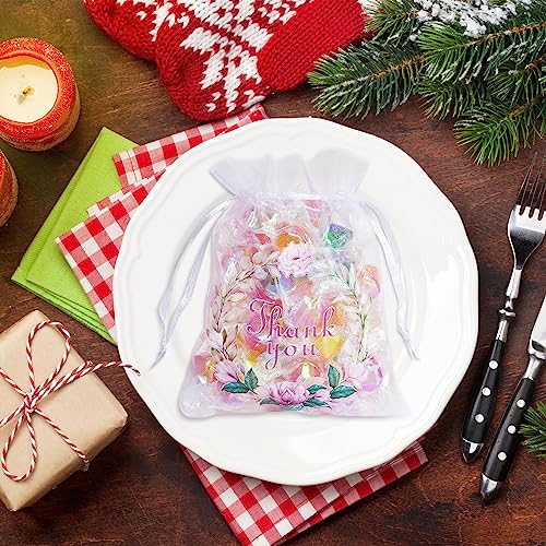 Bskifnn 50 Pcs Organza Bags Thank You Printed Satin Drawstring Organza Pouch Candy Bags Wedding Party Favor Gift Bag Jewel...