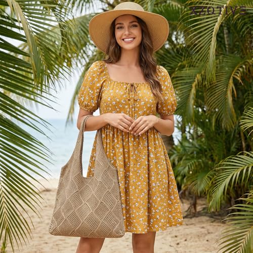 XZQTIVE Crochet Tote Bag for Women Mesh Beach bag for Summer Vacation Aesthetic Hobo Knit Shoulder Bag