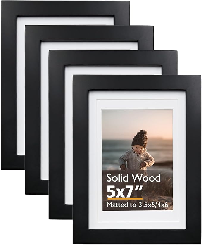 KINLINK 5x7 Picture Frame Black, Solid Wood Frames 5x7 with Acrylic Plexiglass for Pictures 4x6 With Mat,Tabletop and Wall...