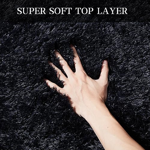 KNZE Super Soft Area Rugs for Living Room 5x7 Black, Fluffy Furry Shaggy Fuzzy Area Rug, Upgrade Anti-Skid Rectangular, Hi...