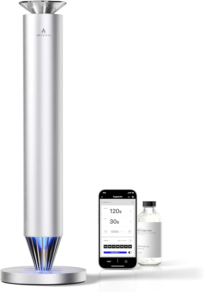 Wireless Rechargeable Hotel Scent Diffuser Starter Kit - 1500 Sq Ft Coverage, Alloy Atomization System,Mood Light,Waterles...
