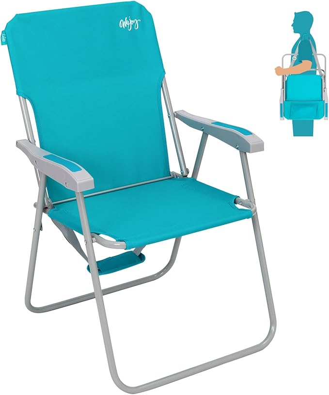 #WEJOY Folding Beach Chair for Adults, Lightweight Beach Chair with Shoulder Straps, High Back Camping Chairs with Hard Ar...