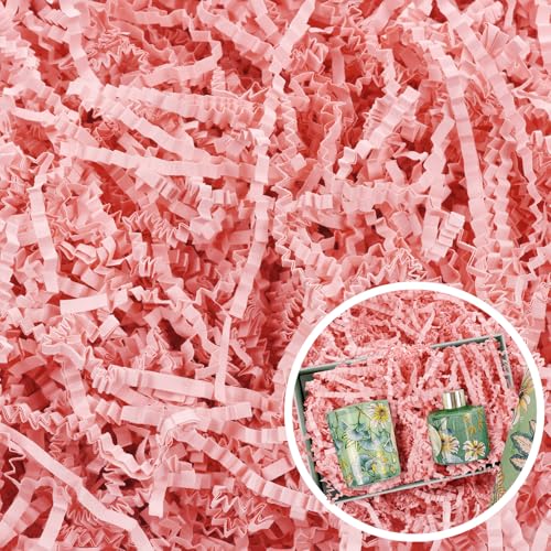 Mothers Day Pink Crinkle Cut Paper Shred Filler for Gift Baskets Box Bags 1/2 LB, Shredded Paper Grass for Bridesmaid Enga...