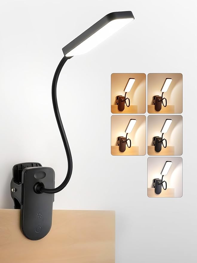 ReinHoo Clip on Light,9 Brightness+5 Color Rechargeable Desk Lamp,4000mAh Battery Operated Lights,450 Lumen 48 LED Desk La...