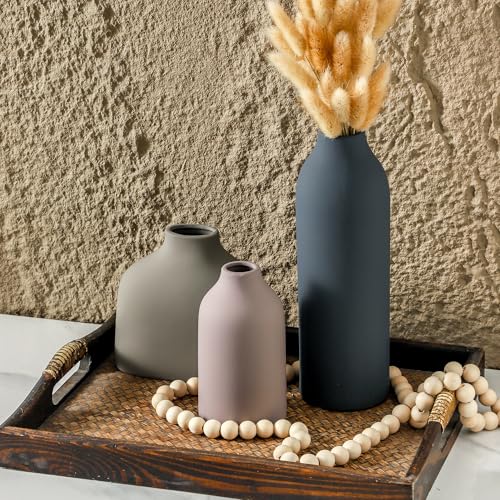 Ceramic Vase Set of 3,Flower Vase Home Decor,Modern Farmhouse Decor, Pampas Grass Dried Fresh Flowers,Bedroom,Living Room,...