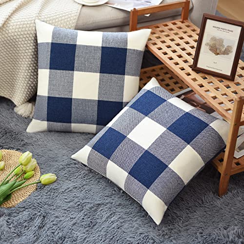 Tosewever Set of 2 Buffalo Check Plaid Pillow Covers Farmhouse Rustic Pillow Cases, Cotton Linen Throw Pillow Covers Cushi...