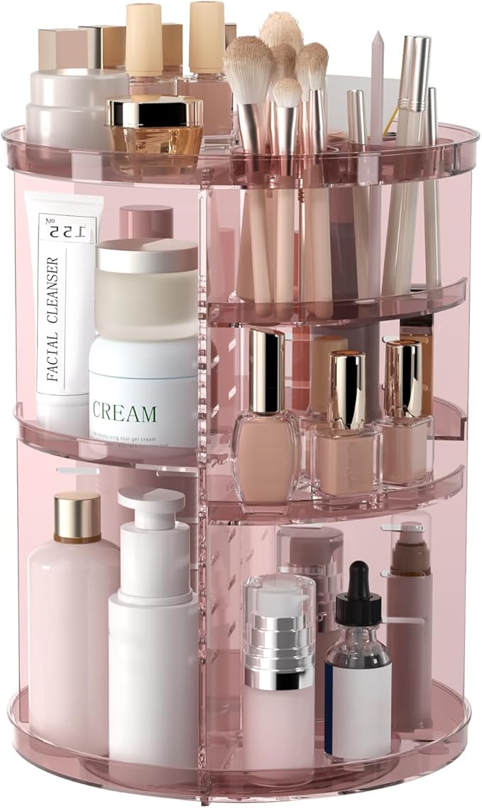Rotating Makeup Organizer, DIY 8 Adjustable Layers 360 Spinning Skincare Organizers, Makeup Storage Carousel Tower with Br...