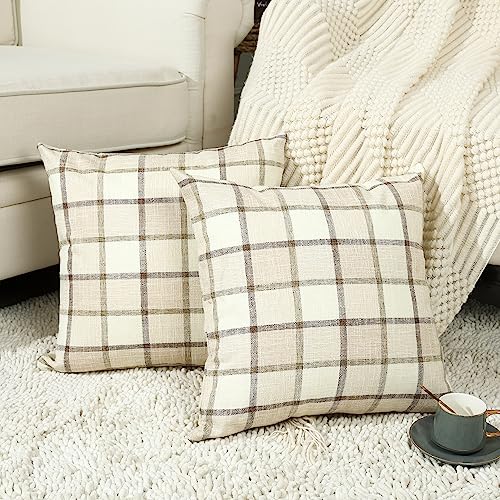 Stellhome Fall Linen Buffalo Check Throw Pillow Covers, Autumn Farmhouse Plaid Decorative Cushion Covers for Couch Sofa Li...
