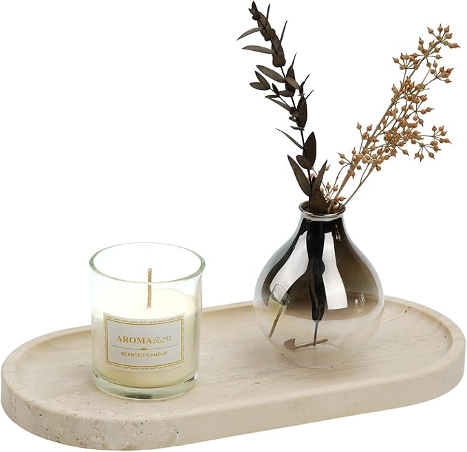 Koville Italian Travertine Tray, 12"x6" Vanity Decorative Marble Tray for Countertop, Catchall Tray for Perfume, Candles, ...