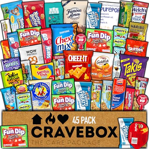 CRAVEBOX Snacks Box Variety Pack Care Package (45 Count) Mother's Day Treats Gift Basket Adults Kids Grandkids Guys Girls ...