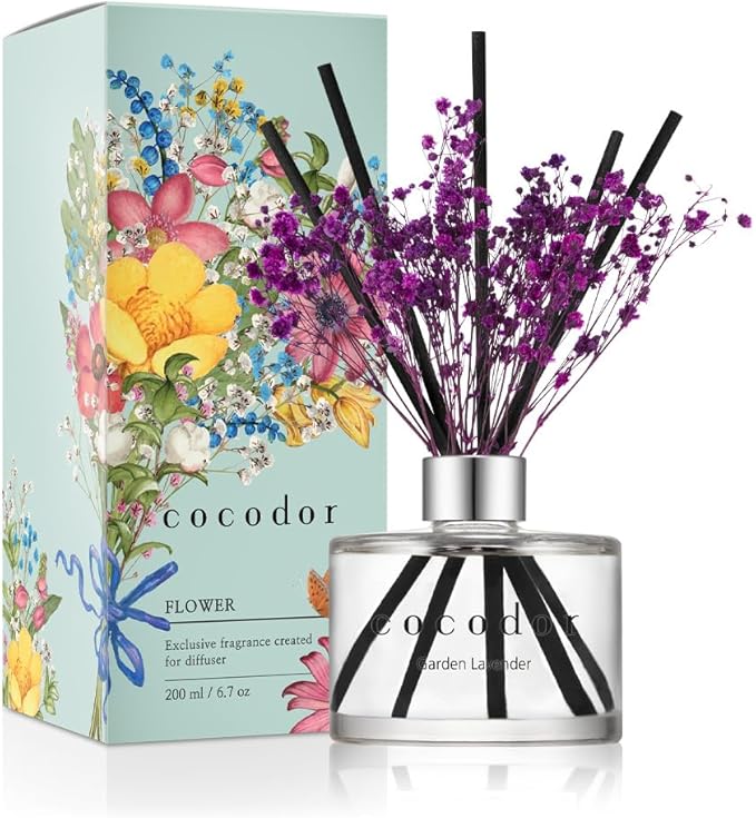COCODOR Flower Reed Diffuser Set / 6.7oz / Garden Lavender/Scent Diffuser with Sticks Home Fragrance Oil Reed Diffuser for...