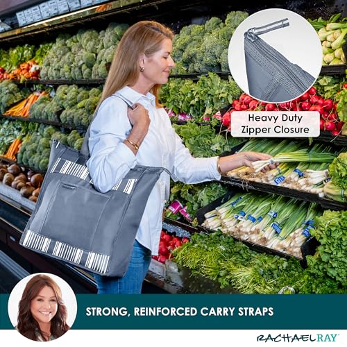 Rachael Ray Chillout Soft Cooler Bag, Large Reusable Insulated Grocery Bag with Zippered Top, Travel Tote for Hot or Cold ...