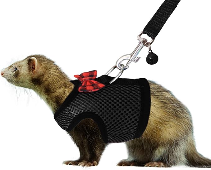 Rypet Small Animal Harness and Leash - Soft Mesh Pet Harness with Safe Bell, No Pull Comfort Padded Vest for Small Pet Bla...
