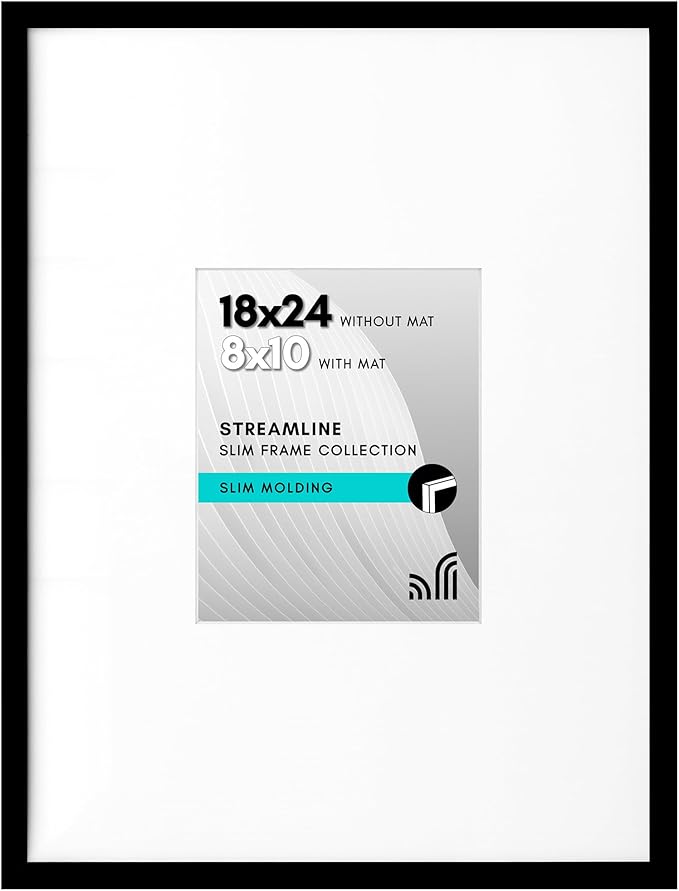 Americanflat 18x24 Poster Frame with Polished Plexiglass - Use as 8x10 Frame with Mat or Display 18x24 Photo Without Mat -...