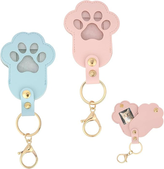 2pcs Pet Hair Collector Keychain, Paw Shaped Pet Fur Collection Memorial Keyring with Photo Holder DIY Keepsake Key Ring B...