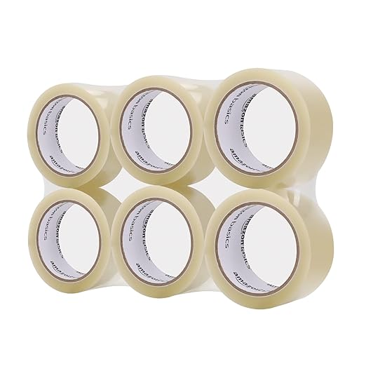 Amazon Basics Shipping Packing Tape for Moving and Sealing Boxes, Clear, 1.9 in x 60.3 yards, 1.8mil Thickness, 6 Rolls