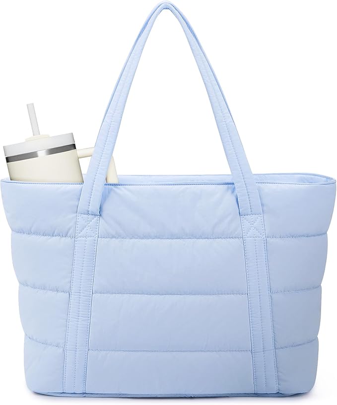 Narwey Puffer Tote Bag for Women Girl, Puffy Work Tote Bags for Nurse Teacher, Quilted Shoulder Bag Handbag for Travel Gym
