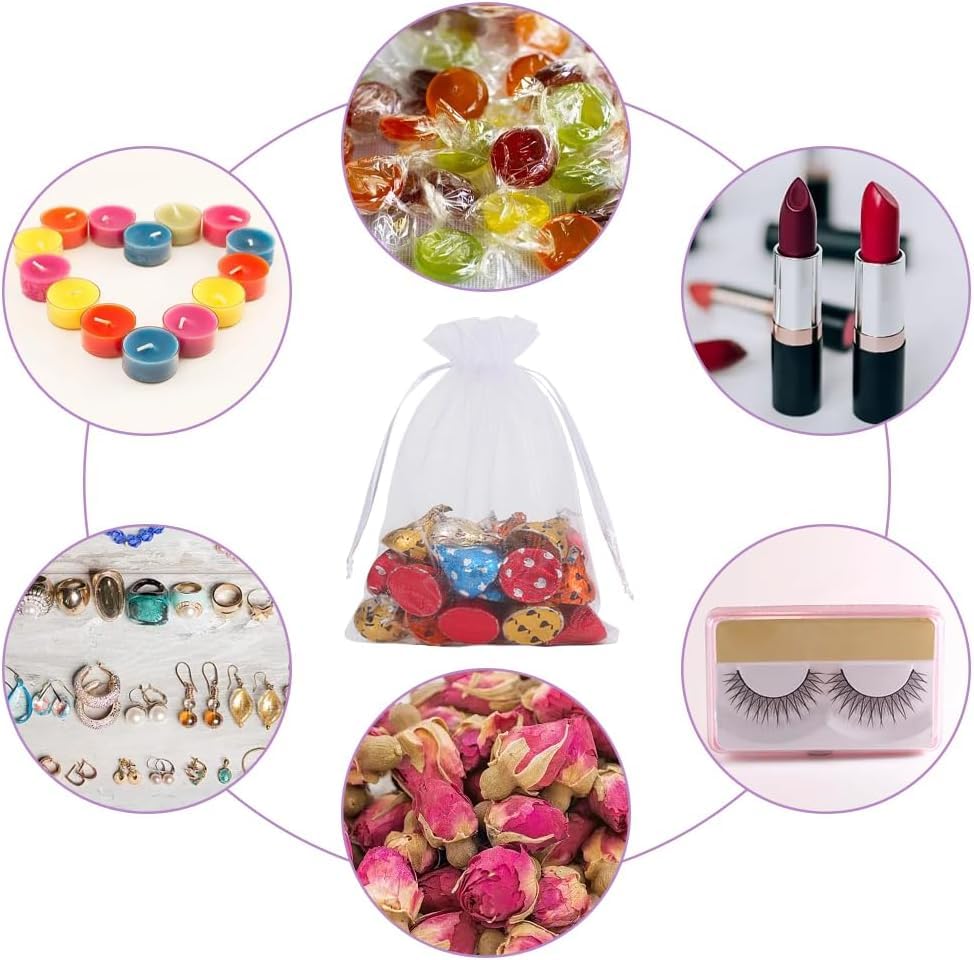 100pcs Organza Bags-White 3.94''x4.72''(10x12cm) Satin Drawstring Organza Pouch Wedding Party Festival, Christmas, Favor G...